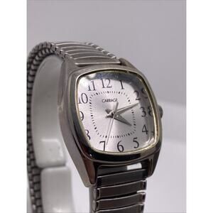 Vintage Carriage Womens Stretch Silver Band Watch Works New Battery